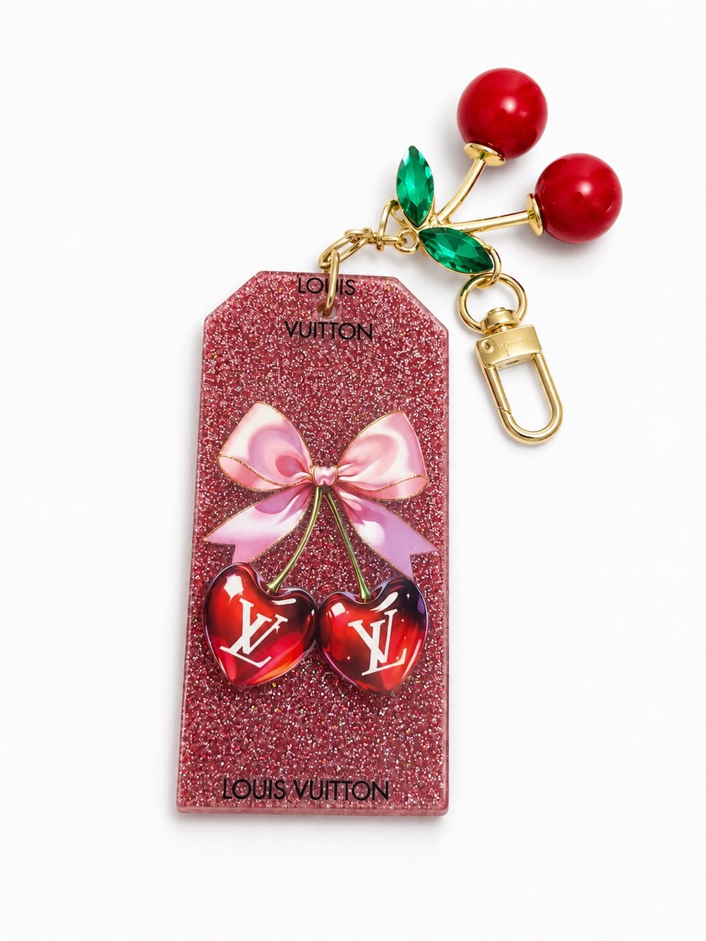 Pink Glitter Cherry Bag Charm Key Holder Luxury